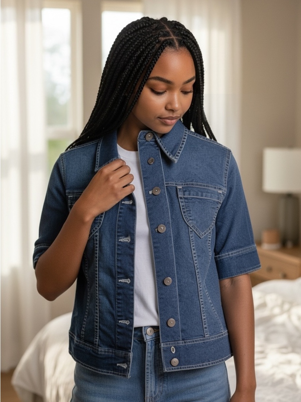 Coldwater Creek Classic Short-Sleeve Denim Jacket - Blue P14